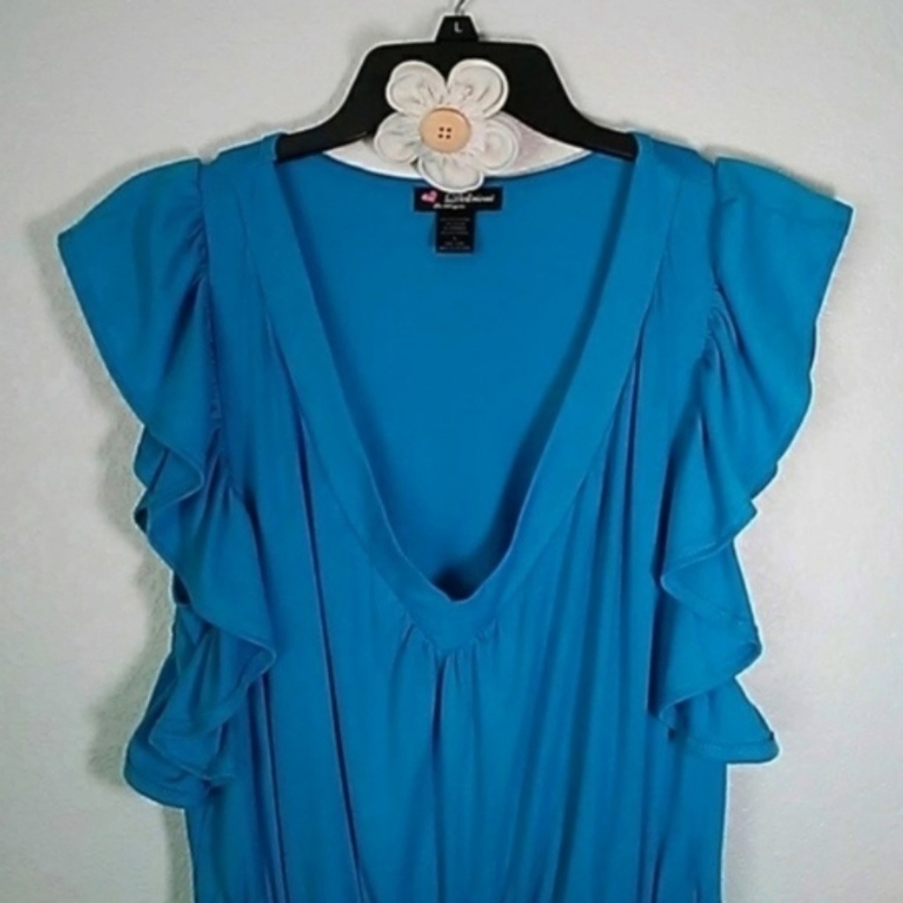 NEW Delirious Teal dress, V Neck, Ruffled Sleeves. - Picture 3 of 3